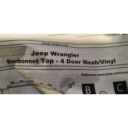 JEEP WRANGLER JL 4 DOOR MESH VINYL SUNBONNET TOP COVER 2018-2024 K6862778AC NEW