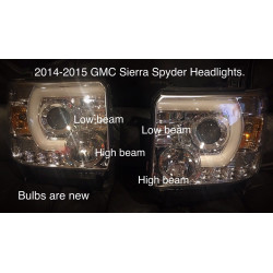 GMC SIERRA 1500 SPYDER PROJECTOR LED TUBE U-BAR HEADLIGHTS 2014-2015 USED SET PAIR