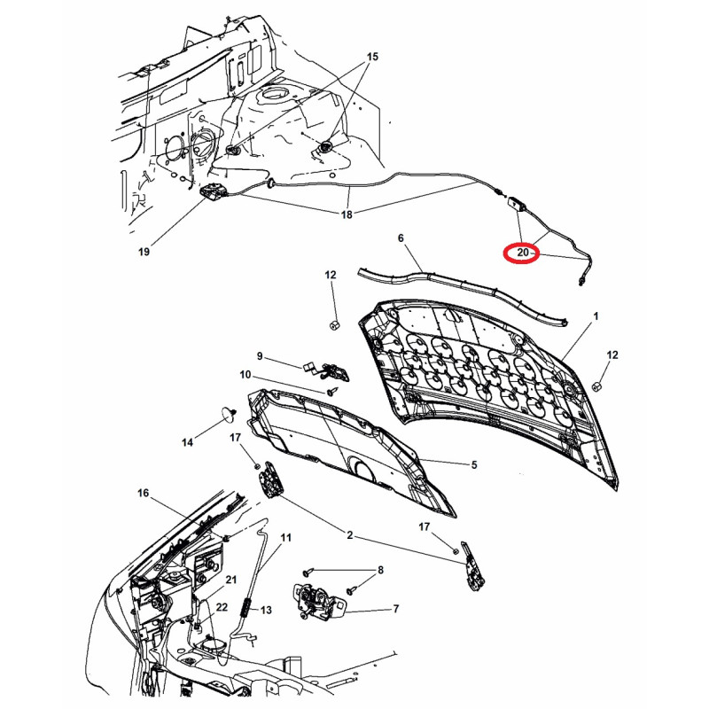 CHRYSLER TOWN COUNTRY DODGE CARAVAN HOOD LATCH RELEASE CABLE 20112018