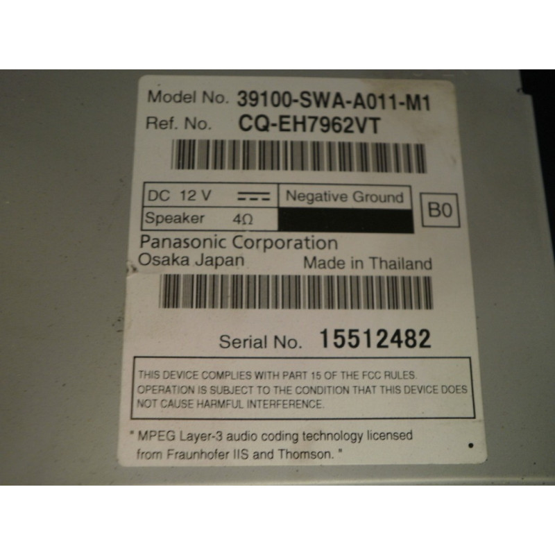 HONDA CRV CR-V RADIO 6 DISC INDASH CD PLAYER CHANGER 2007-2011 39100